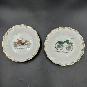 2 Vintage Autocar Runabout 1902 Motor Wagon 1877 Ashtray Mini Plates Japan